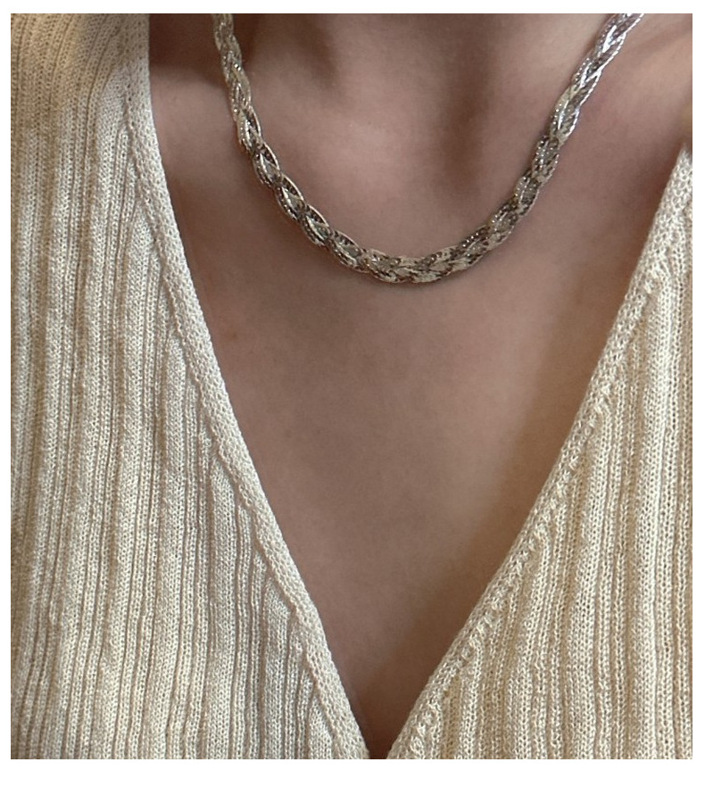 S925 sterling silver three-layer woven glitter Italian collarbone chain, Korean-style simple and fashionable necklace silver jewelry wholesale pic 5