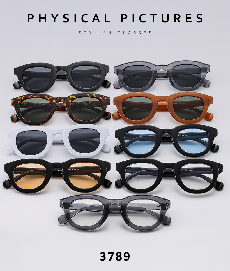 2024夏季新品跨境太阳镜时尚简约几何圆形个性穿搭墨镜防蓝光眼镜详情5