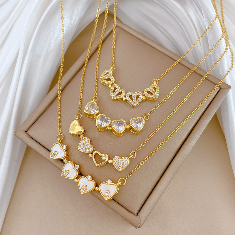 【钛钢】项链女新款一款两戴心连心开合四叶花满钻百搭锁骨链钛钢详情2