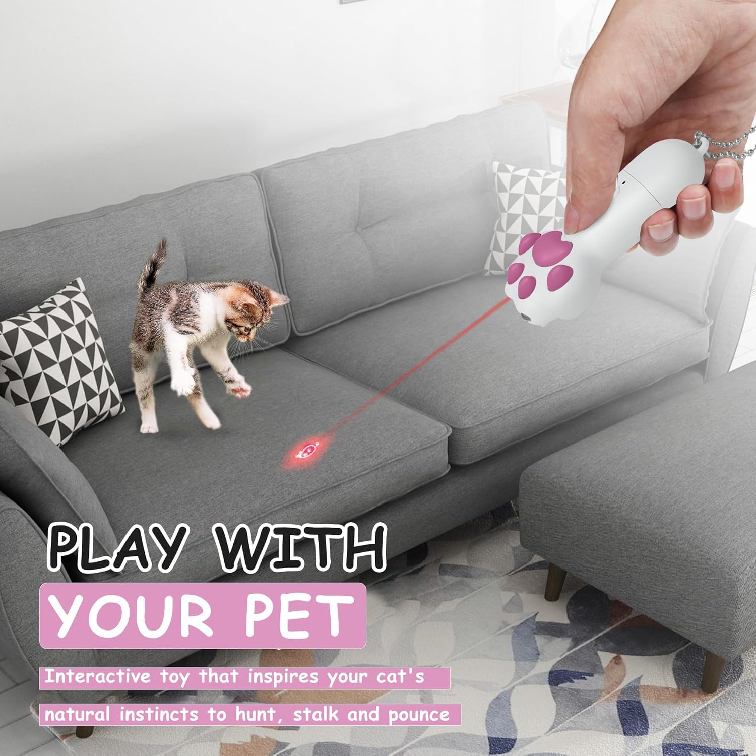 猫爪激光逗猫棒充电多功能猫钥匙扣可切换图案紫光照猫藓猫咪玩具详情8