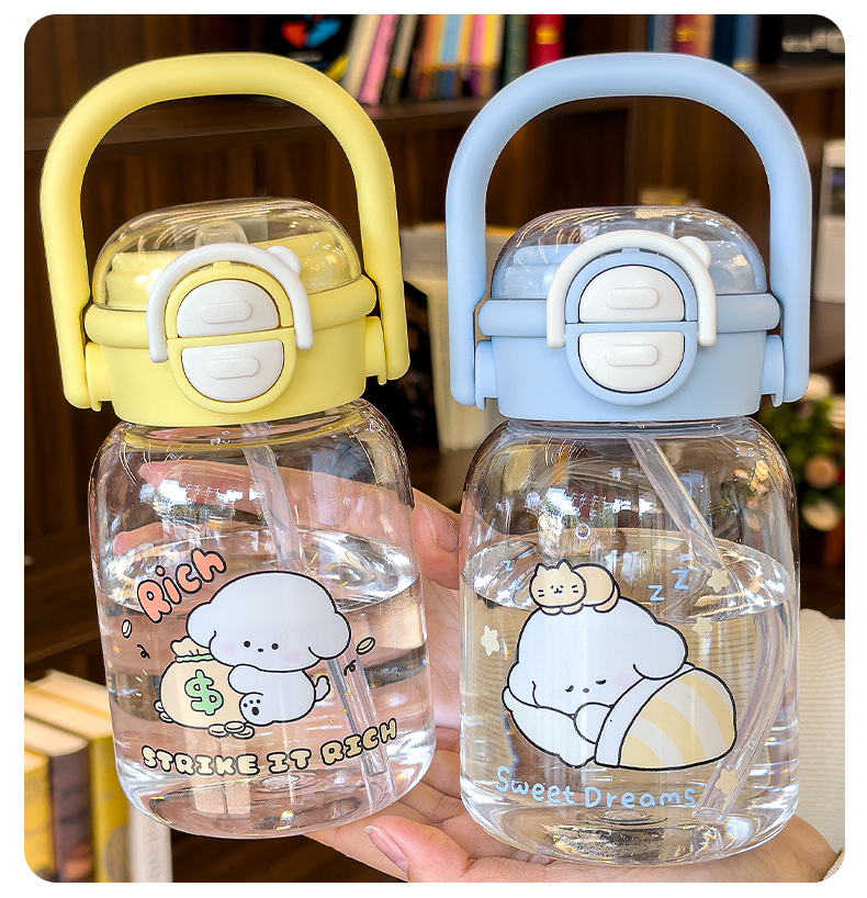 可爱卡通小狗透明塑料水杯女高颜值500ml提手户外便携喝水杯子夏 pic 13