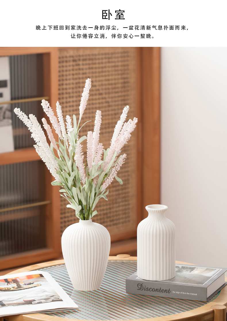 2026 Nordic ins Ceramic Vase, white frosted striped small flower vase, simple home living room artificial flower art display pic 4