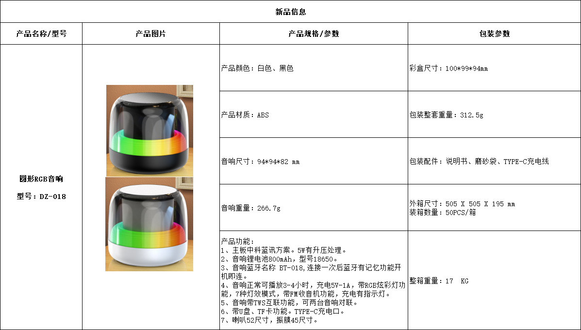 新款蓝牙音箱无线大音量小钢炮 户外便携式迷你RGB发光小音响现货详情1