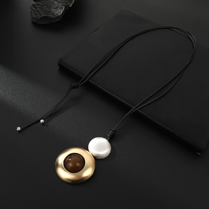 跨境新款亚马逊专供长项链圆形几何金属女士精致欧美设计感毛衣链详情15