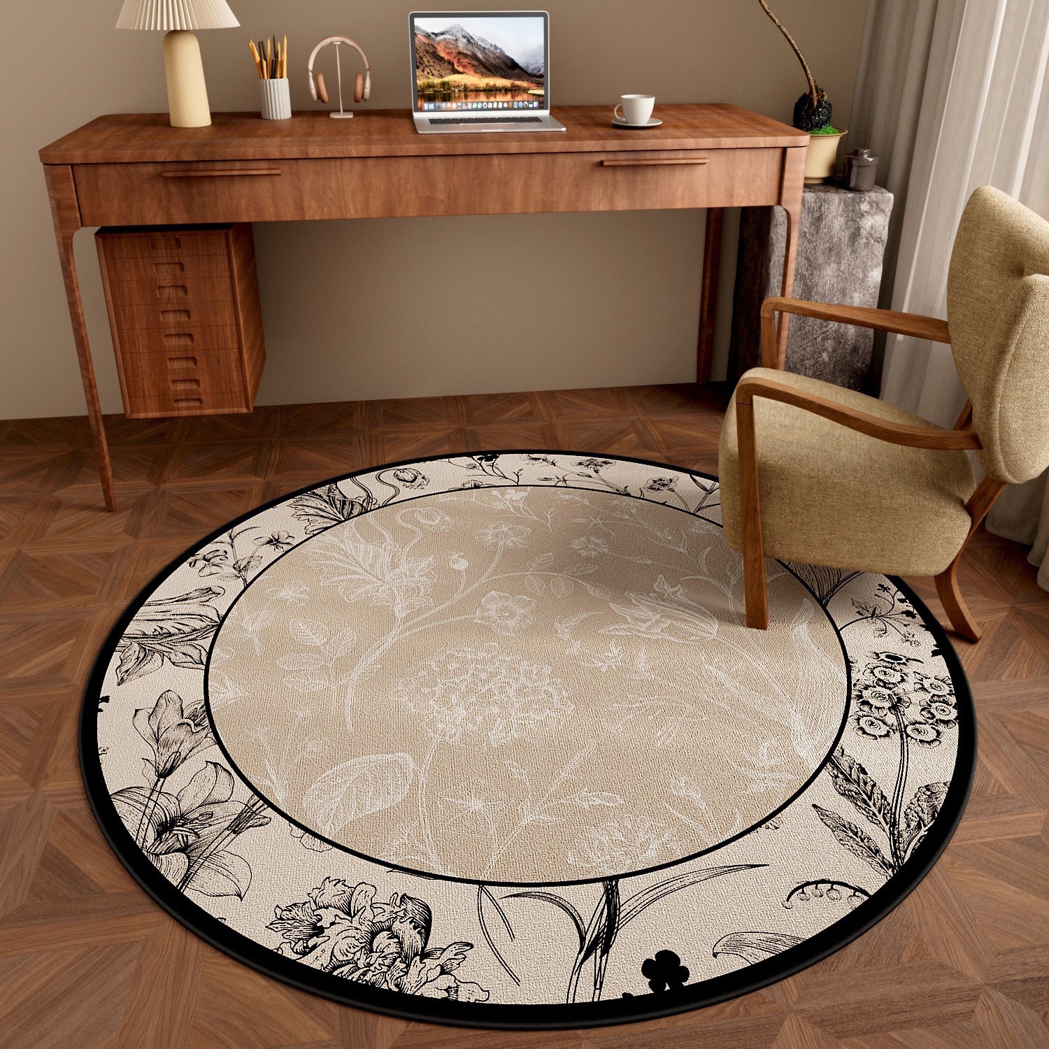 Retro round carpet, high-end feel, living room, bedroom, study, chair, wardrobe, dressing table, rocking chair, special floor mat, cross-border export, diatom mud absorbent floor mat, cartoon fun, bathroom, toilet, bathroom door, anti-slip and anti-drop, home use pic 19