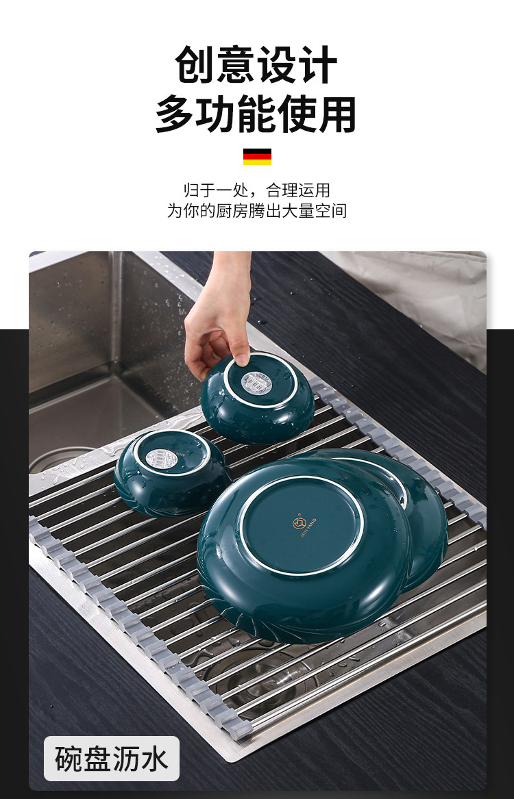 现货硅胶沥水架滤水架不锈钢折叠厨房置物架水槽碗筷架详情9