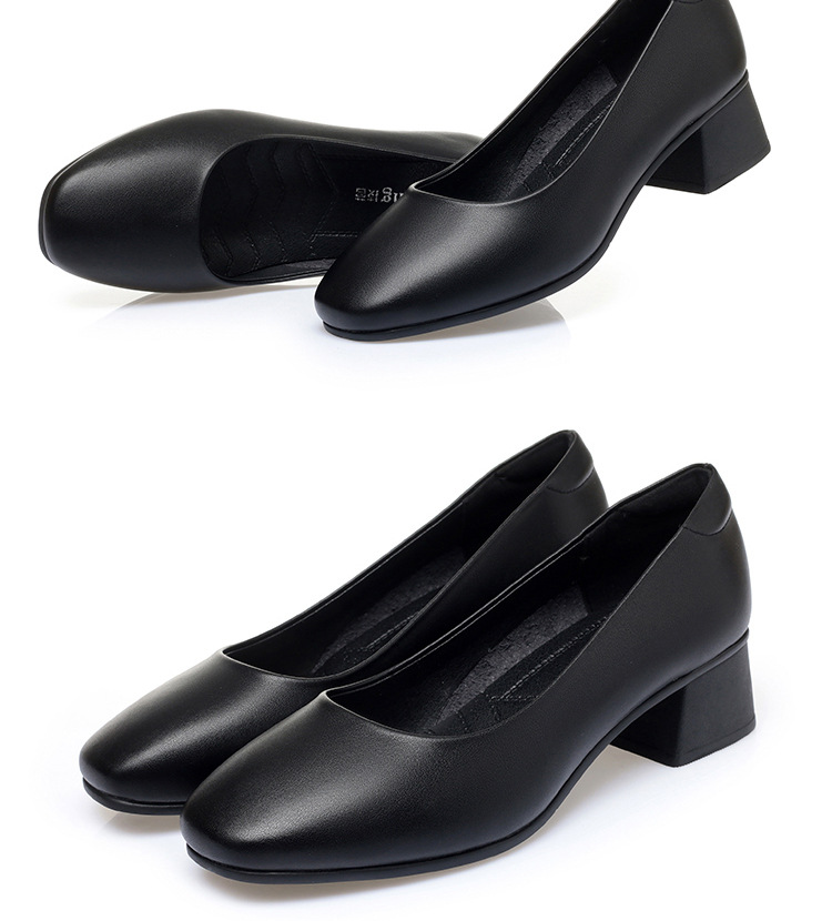 春秋新款方头浅口低跟舒适百搭轻便透气一脚蹬粗跟女士休闲工作鞋详情18