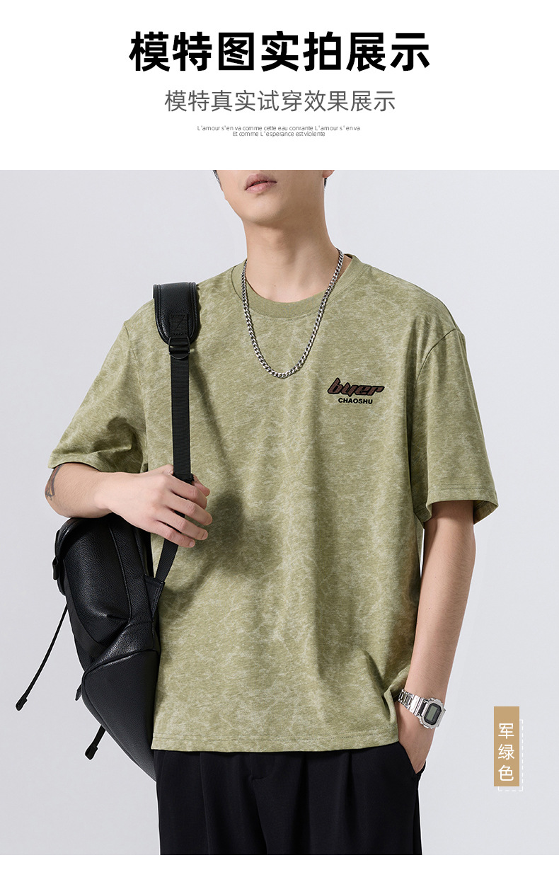 2025夏季新款重磅美式复古休闲短袖T恤男大码宽松潮牌薄款体恤详情13