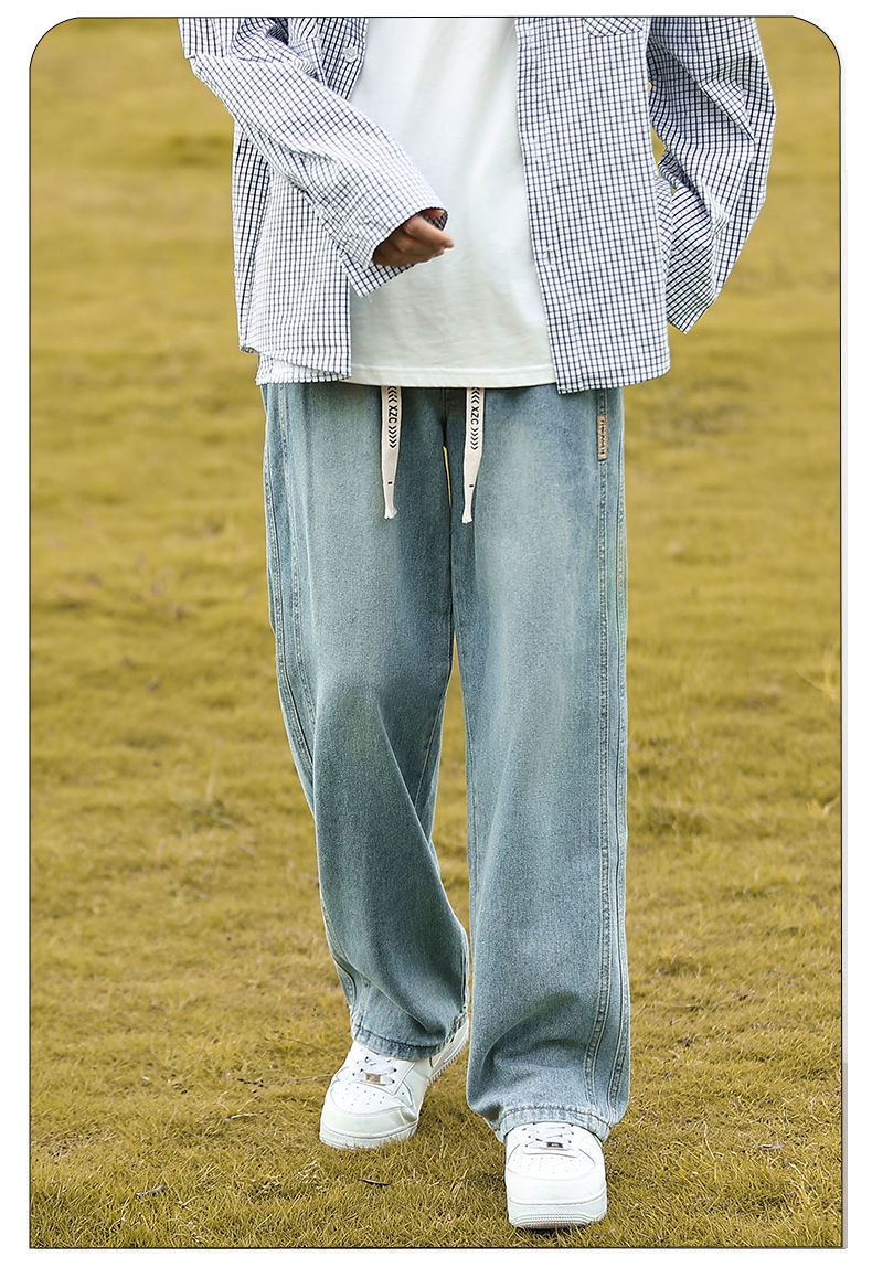 水洗浅色牛仔裤男生2024夏季新款男士直筒宽松阔腿休闲裤子青少年详情12
