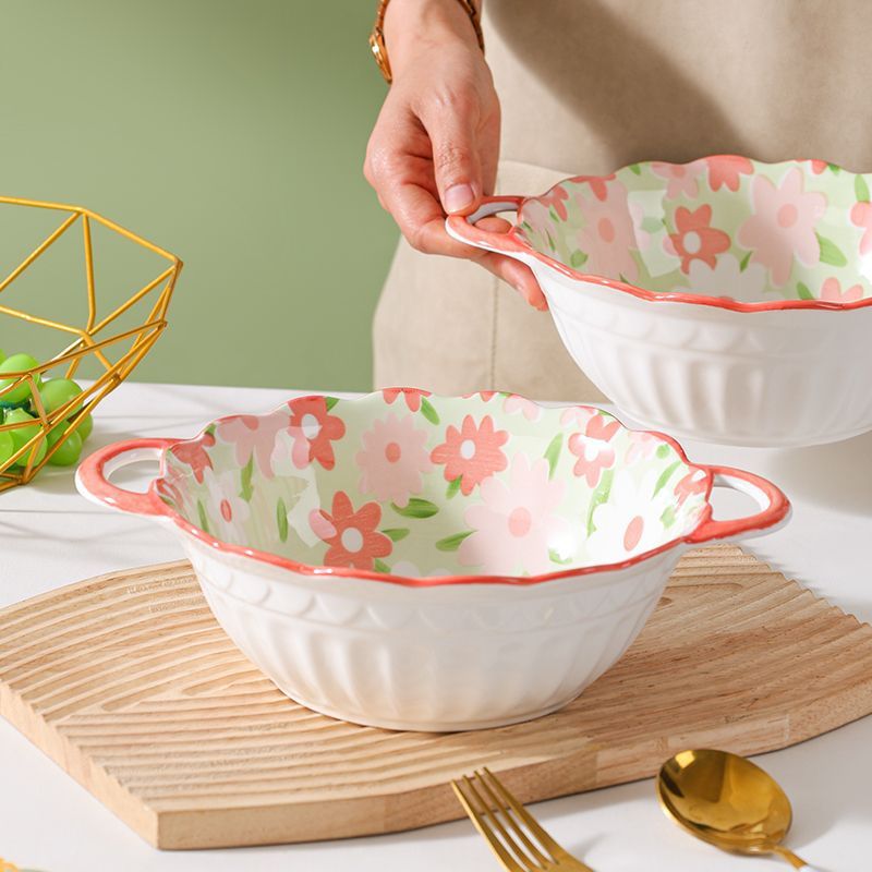 Double-ear soup bowl, large household size 2025 new ceramic, high appearance level, small fresh style instant noodle and snail rice noodle bowl tableware pic 6