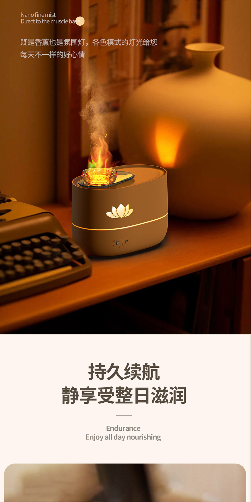 跨境新款七彩莲花香薰机家用桌面精油扩香机大容量喷雾小型加湿器详情6