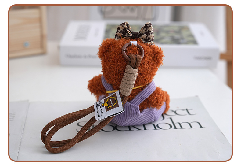 Cute internet-famous overalls, camera, teddy bear, plush toy, hanging ornament, cartoon costume, fabric doll, toy bag decoration pic 11