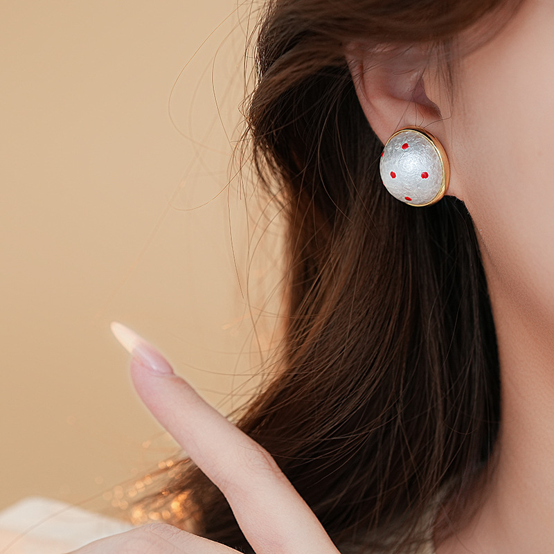 银针法式复古波点棉花珍珠耳钉时尚潮流百搭耳环简约高级感耳饰女详情11