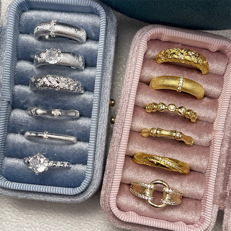 vintage中古风925纯银拉丝锆石戒指女小众高级感不掉色可调节戒指详情9