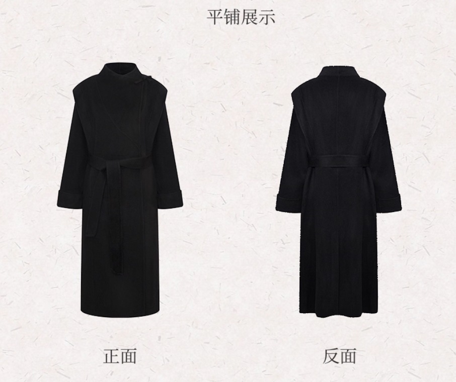 2025 New Chinese-style Australian wool Double-sided cashmere Chinese-style coat for women, mid-length black woolen wool coat with buttons pic 5