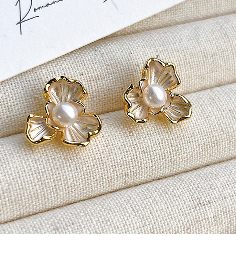 法式滴油优雅轻奢花朵天然淡水珍珠耳环耳饰少女高级感批发详情6