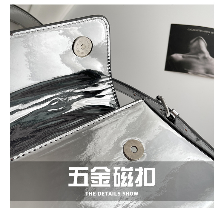 跨境女包新款欧美时尚漆皮女士法棍包质感亮面腋下包高级感单肩包详情5