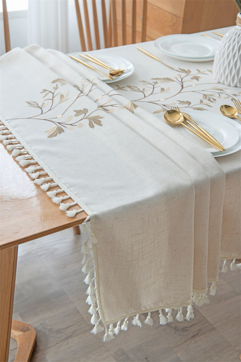 Amazon cross-border embroidered checkered flower tassel tablecloths, rectangular coffee tables, tablecloths and table coverings manufacturer embroidery pic 37