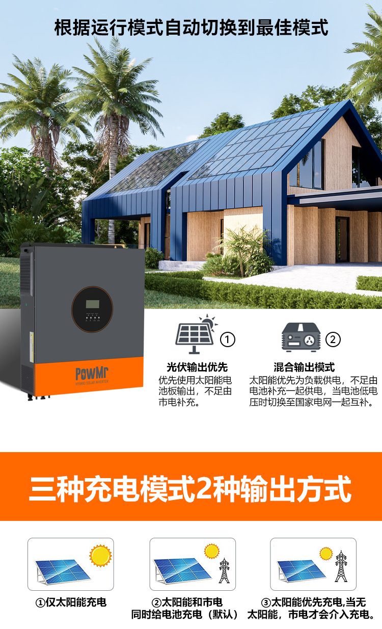 PowMr11KW48V three-phase solar inverter, off-grid and grid-connected hybrid integrated machine, cross-border electrical power supply equipment pic 7