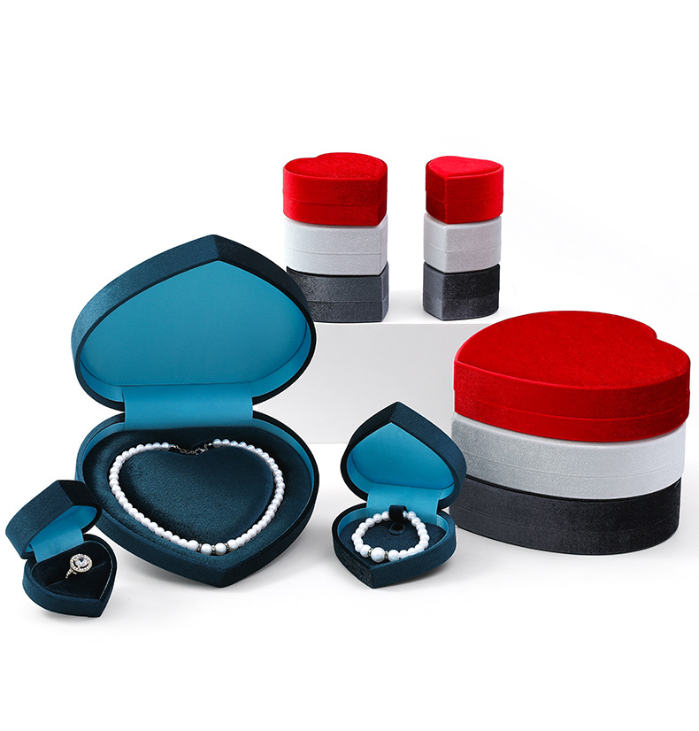 新款心形翻盖珍珠项链包装盒套装爱心戒指珠宝手链盒妈妈链首饰盒详情14