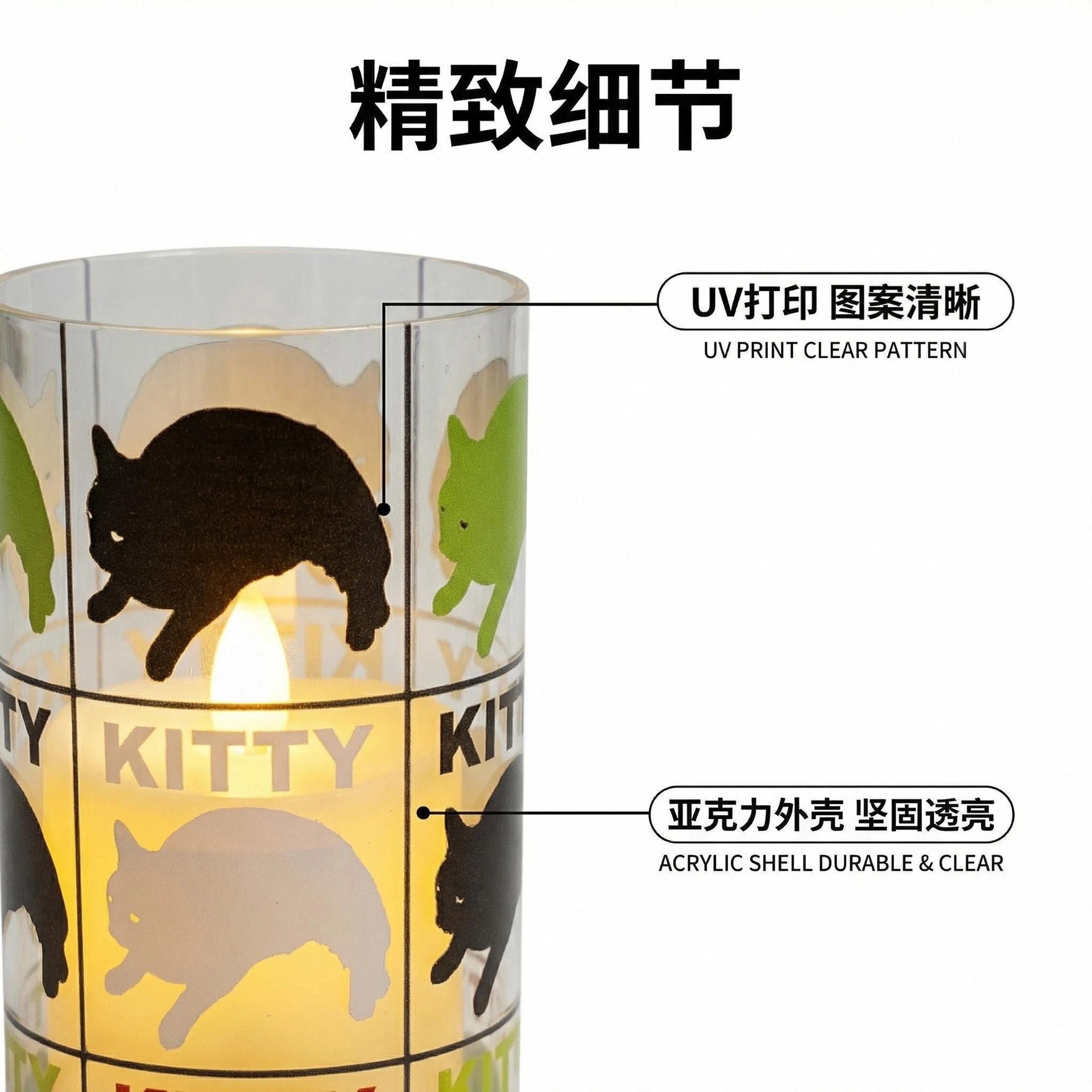 Uv-printed new three-color cat replaceable pattern luminous decorative candle 7.5 electronic candle factory direct sales pic 4