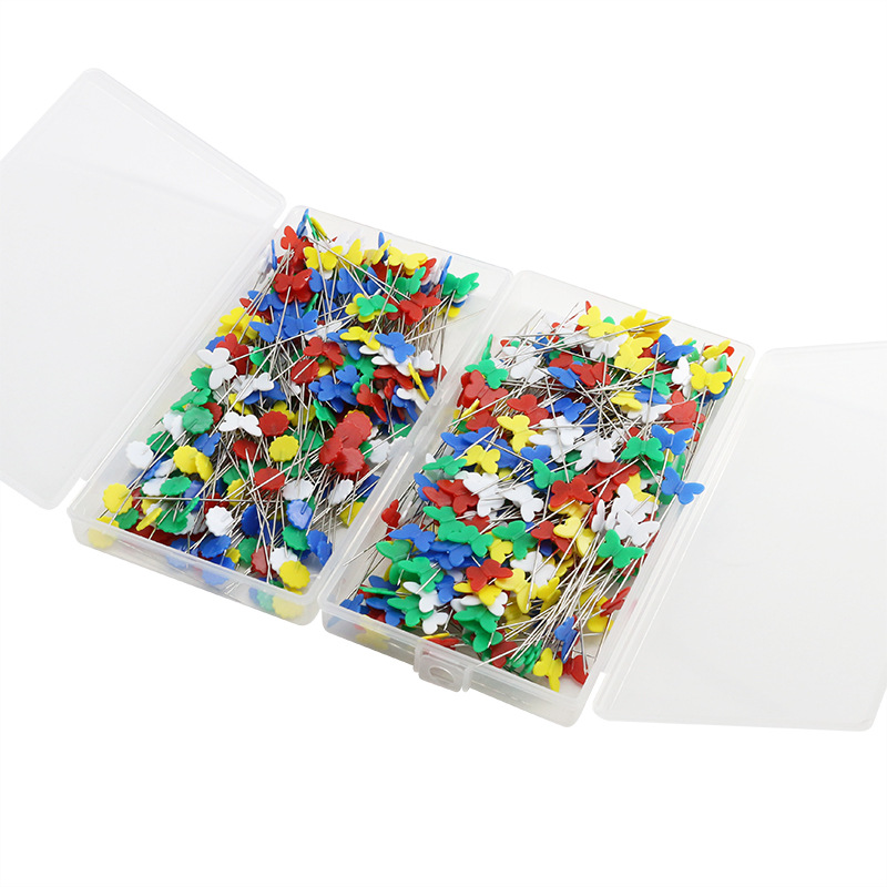 Cross-border PP hanging box contains 300 pieces per box, featuring multiple combinations of patterned needles, large-head quilted straight needles, butterfly and plum blossom button needles pic 11