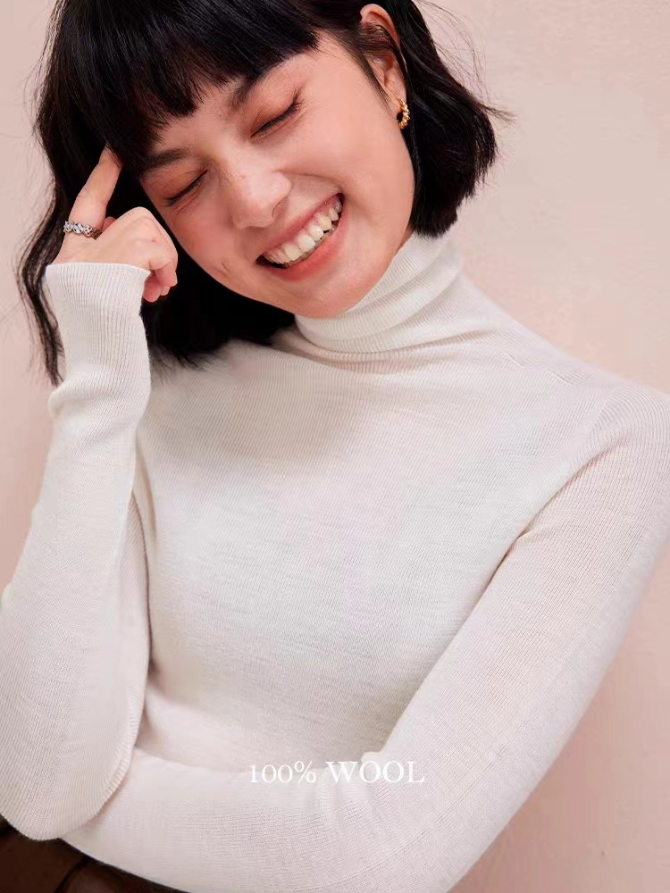 纯色18针超细无缝100羊毛高领打底衫百搭针织衫上衣女德国扬子纱详情6