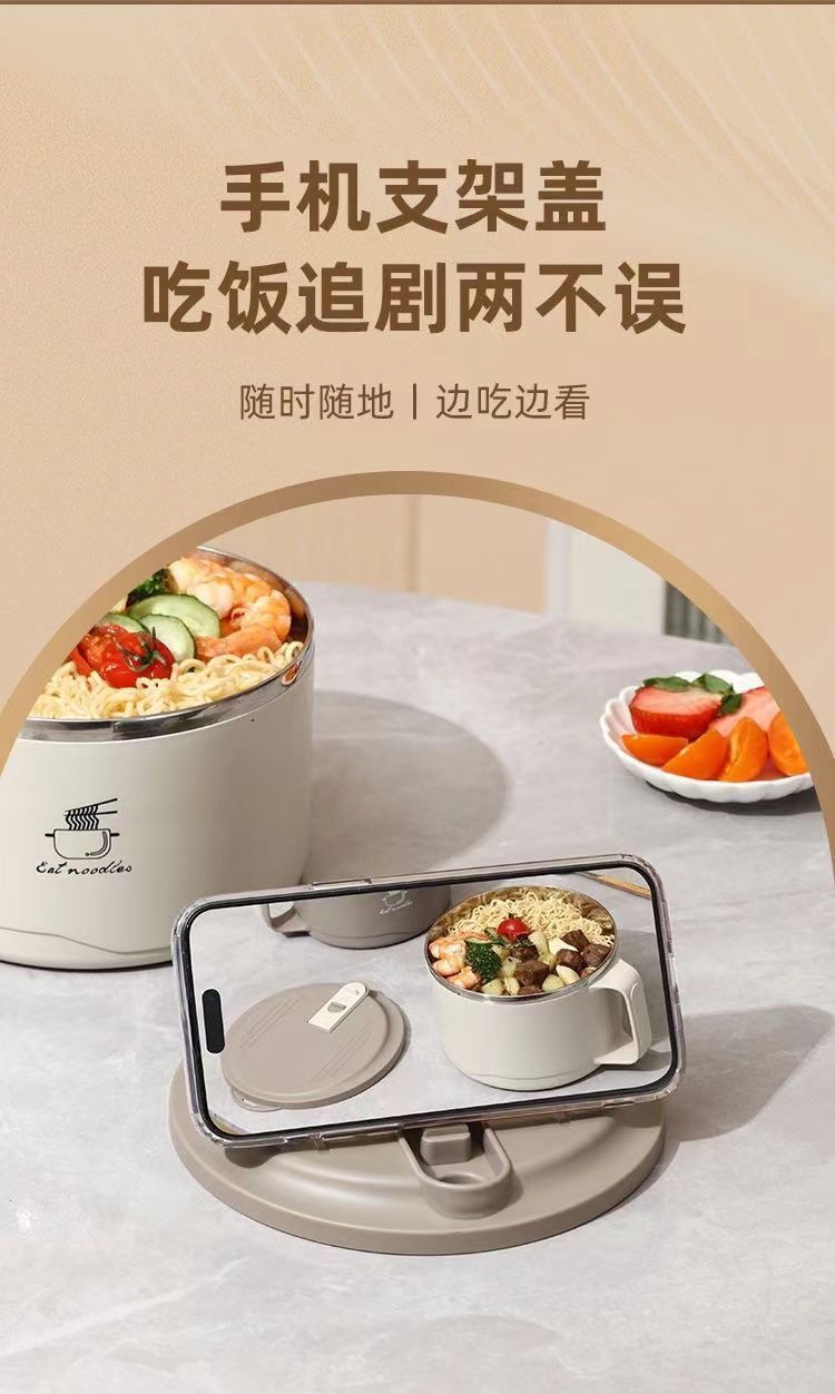 Student instant noodle bowl, 316 stainless steel dormitory lunch box, large capacity, water-draining, round bowl for convenient rice serving, gift pic 14