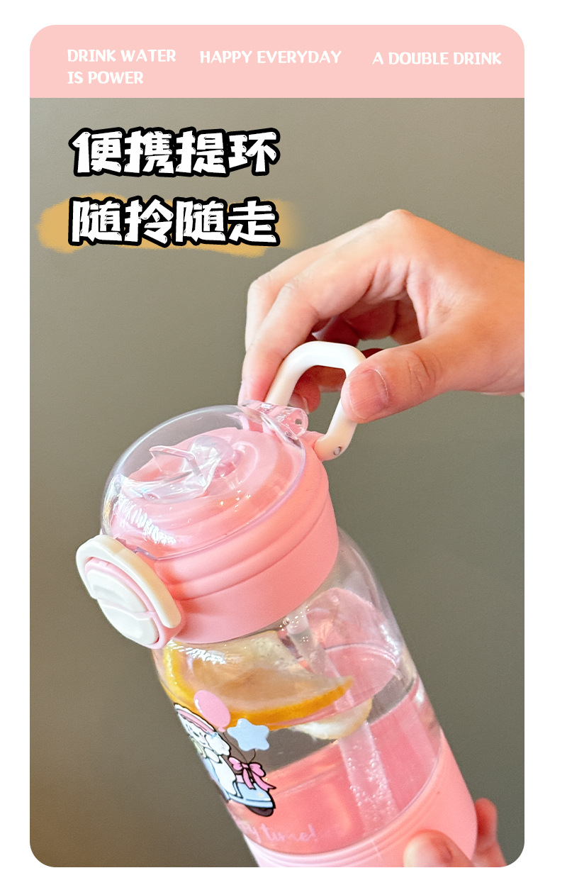 卡通儿童水杯新款夏季吸管水杯双饮便携大容量高颜值双饮塑料杯子详情7