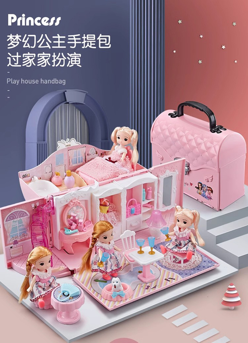 Princess dreamy luxury bedroom toy house Little girl playing house Simulation exquisite castle suitcase Girl toys pic 1