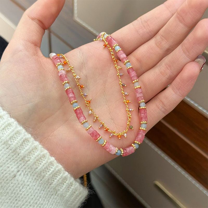 Original simple and fashionable freshwater pearl natural stone beaded necklace, light luxury, niche and high-end feel, layered collarbone chain for women pic 4