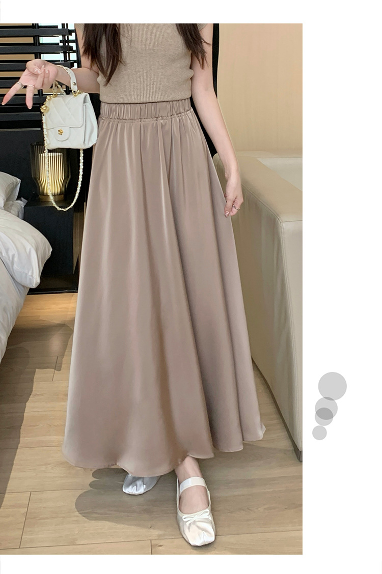 French acetate satin half skirt for women 2024 Spring/Summer pleated long skirt with elastic and tight waist, A-line large swing umbrella skirt pic 25