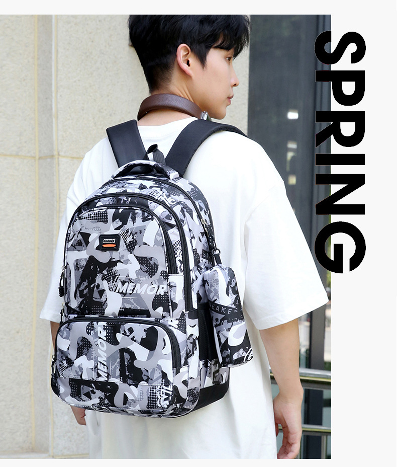迷彩印花背包外贸大容量休闲双肩包电脑包男初中高中男女学生书包详情23
