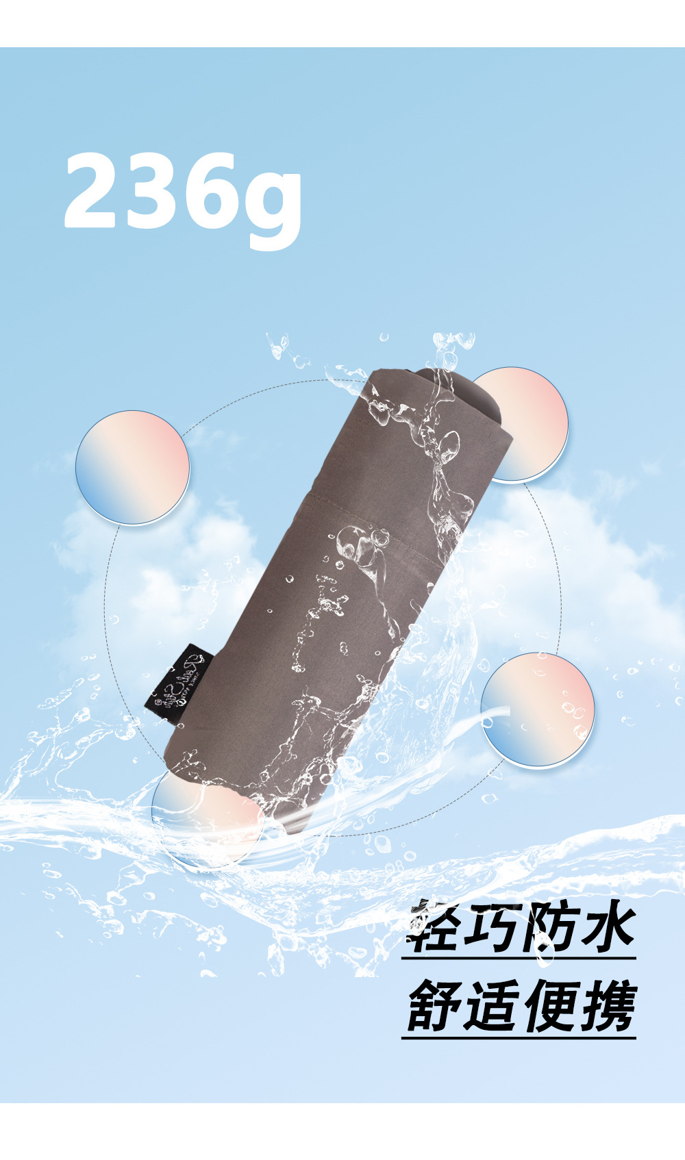 RST五折雨伞简约素色全纤维铝中棒便携五折口袋晴雨伞外贸货详情11