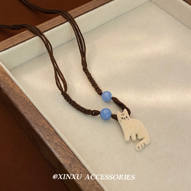 「小猫椰碎」可爱卡通猫咪吊坠项链2024新款秋冬编织高级个性项链详情2