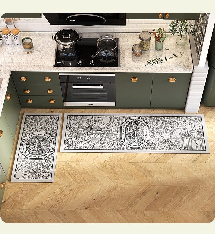 Retro French household kitchen water-absorbing and oil-absorbing floor MATS, long anti-slip diatom mud floor MATS, bathroom combination carpets pic 9