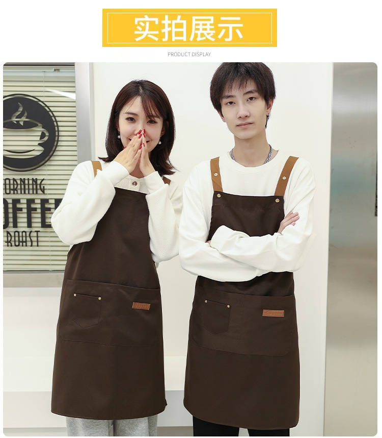 夏季防水布围裙批发家用厨房做饭餐饮咖啡奶茶店防油工作围裙印字详情16