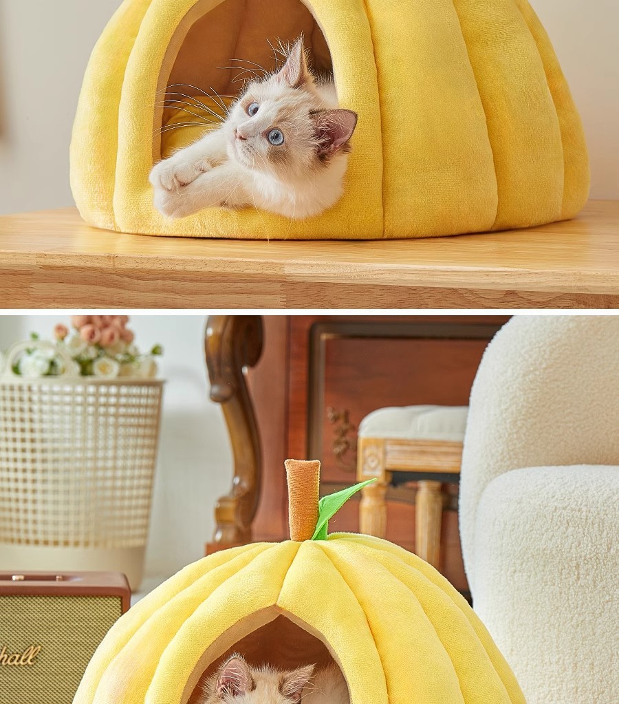 Cat bed, all-season universal cat bed, dog bed, cat closed security sleeping bed, shelter house, pumpkin thickened pet bed pic 15