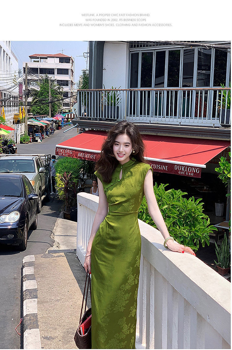 西遇新中式改良旗袍女2025年夏季新款提花水滴领修身无袖连衣裙详情12