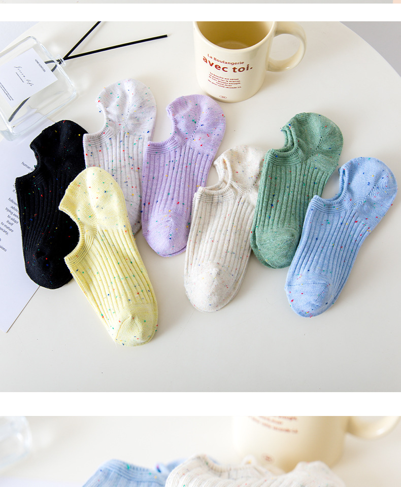袜子女秋季纯棉双针短袜马卡龙硅胶不掉跟低帮浅口船袜女诸暨袜子详情2