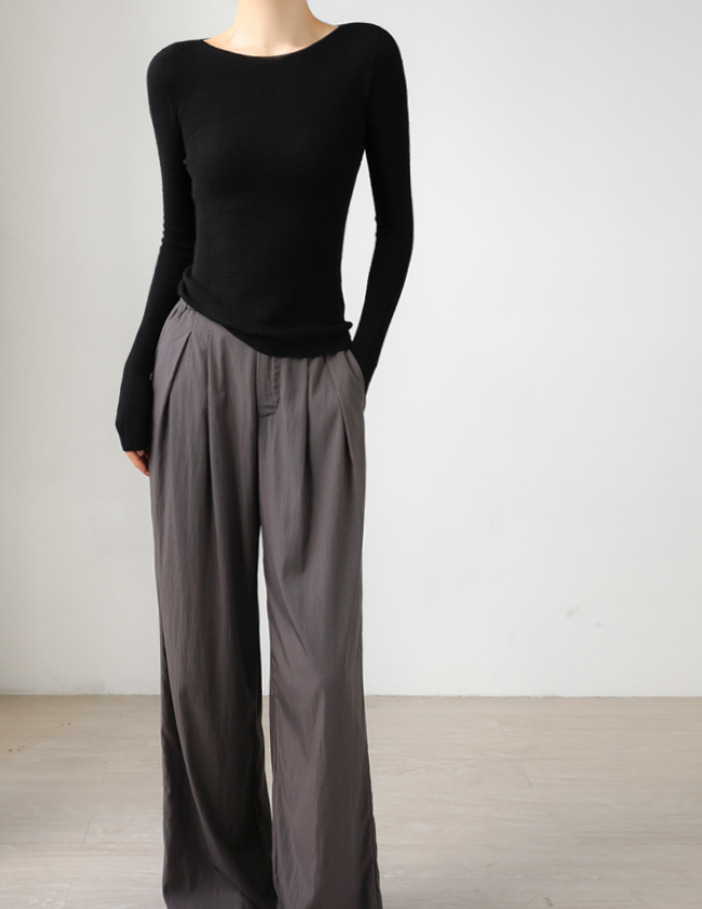 高端扬子纱无缝羊毛肌理感修身内搭女2025春圆领叠穿打底毛衣灰色详情6