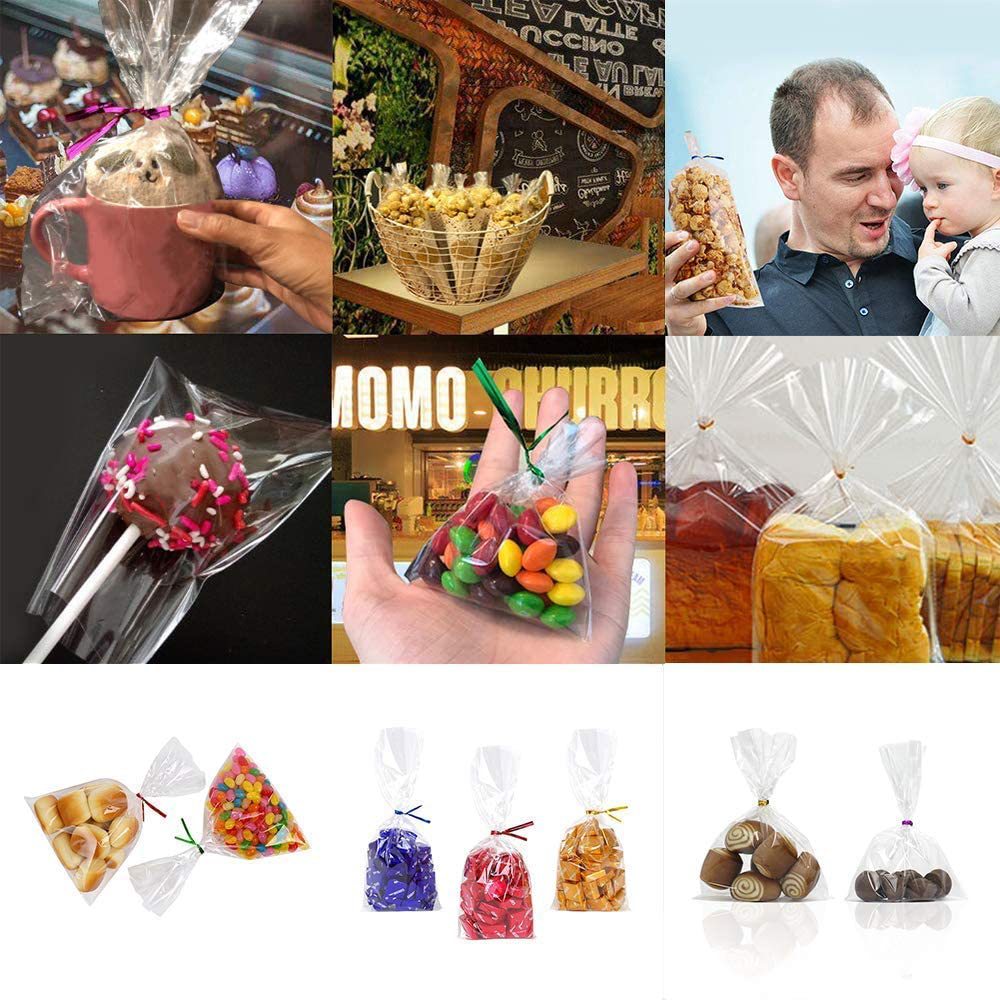 现货平口袋开口pp袋透明塑料袋opp袋糖果棒棒糖饰品包装袋带扎丝详情7