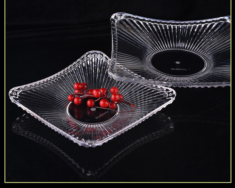 European-style square striped fruit plate, durable lotus, antique high-end acrylic transparent sword-patterned pc fruit plate pic 7