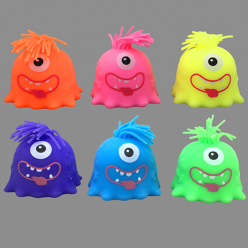 Cross-border Douyin Hair-pulling Monster Pinching Fun Toy TPR soft rubber stress-relieving toy Little Monster Head Hair Toy pic 3