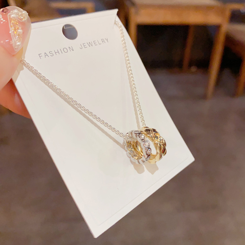 欧美个性时尚金银撞色双环项链气质简约轻奢设计感锁骨链颈链批发详情11