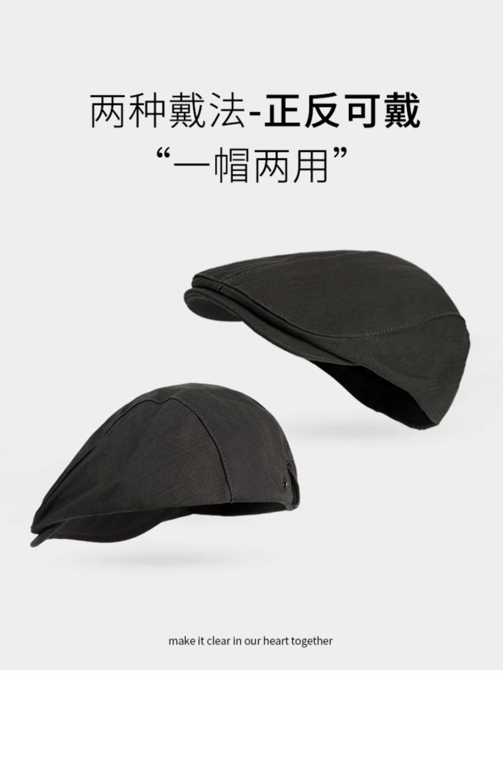 A large-headed French beret for women, spring and autumn style, wearing a vintage front hat backwards to show off the face, a small black painter newsboy hat pic 6