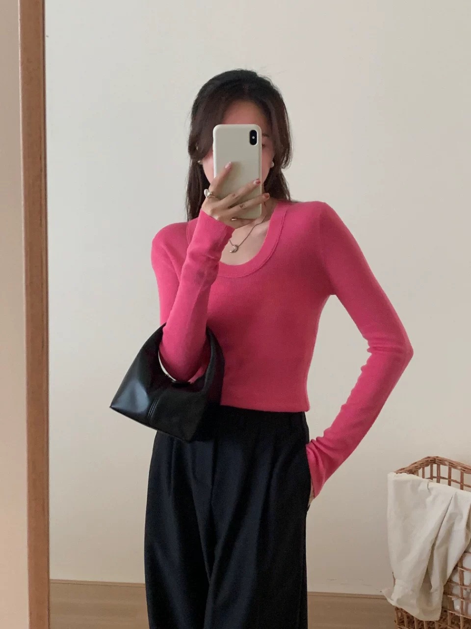 早秋新款100羊毛U领韩系纯色时尚简约针织弹力打底衫百搭女毛衣潮详情29