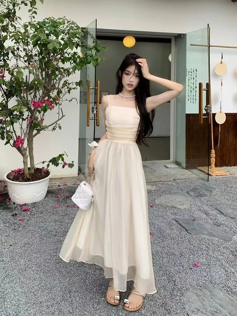 女装法式白色吊带长裙夏新款2024气质收腰显瘦纯色礼服超仙连衣裙详情28