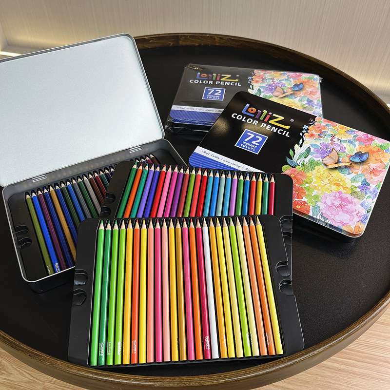 跨境外贸素描油性彩铅绘画美术彩色铅笔50/72色铁盒装画笔彩笔套详情2