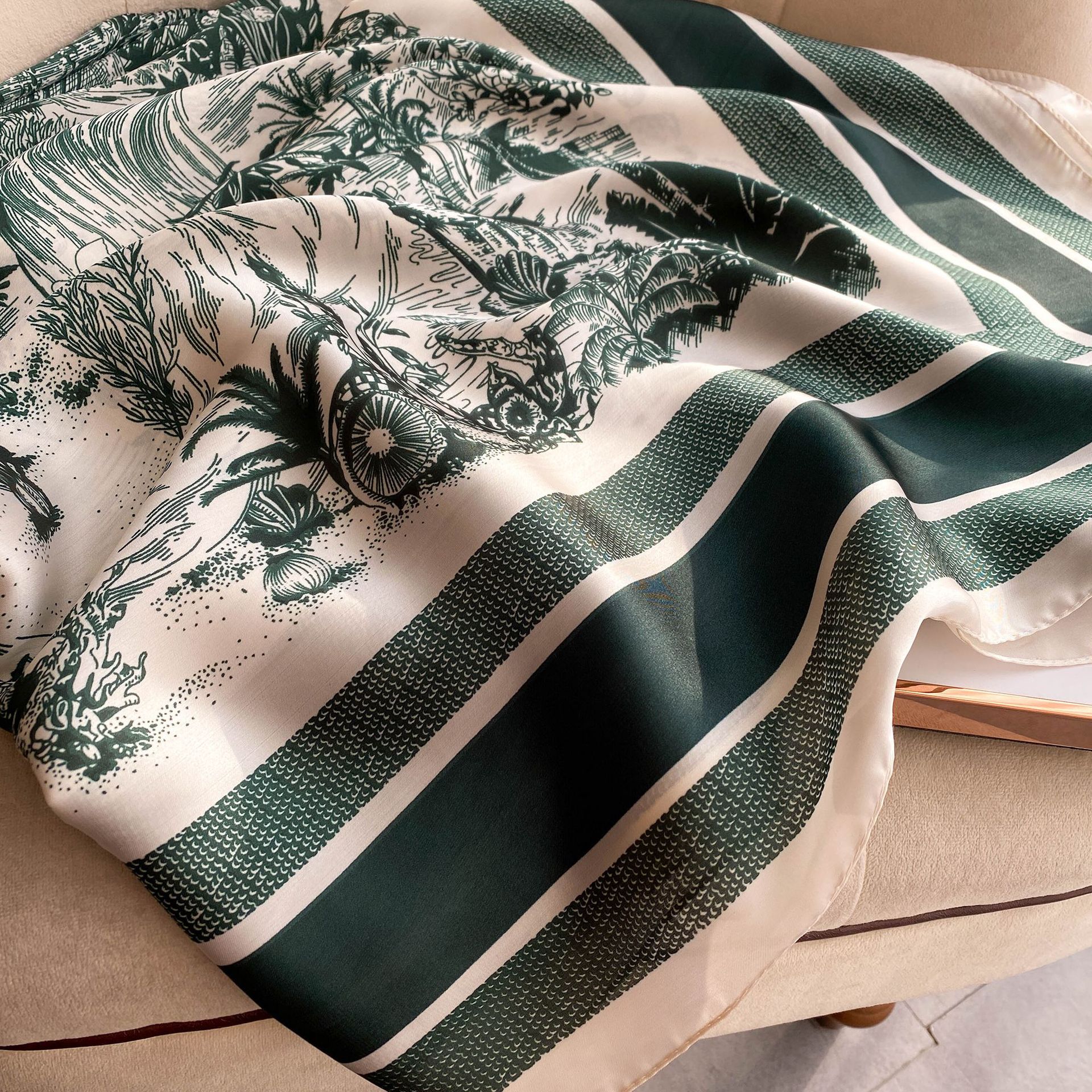 New faux silk scarf for women, 110cm plain weave large square scarf, versatile printed decorative sun protection shawl, summer wholesale pic 7